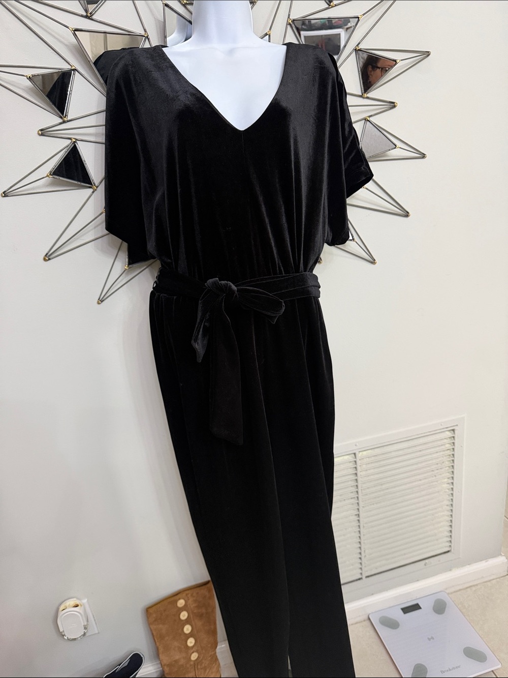 As U Wish Black Velvet V-Neck Belted Jumpsuit